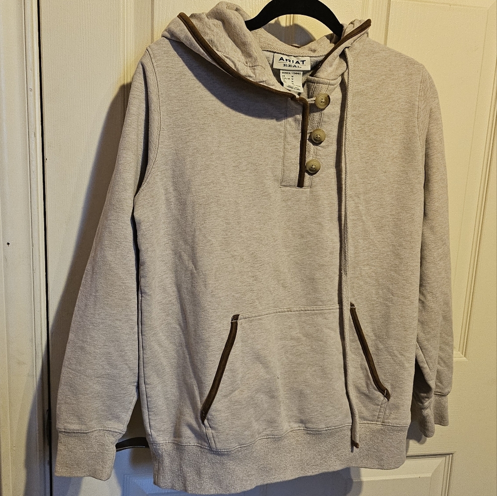 ARIAT Real M Tan Quarter Botton Hoodie
